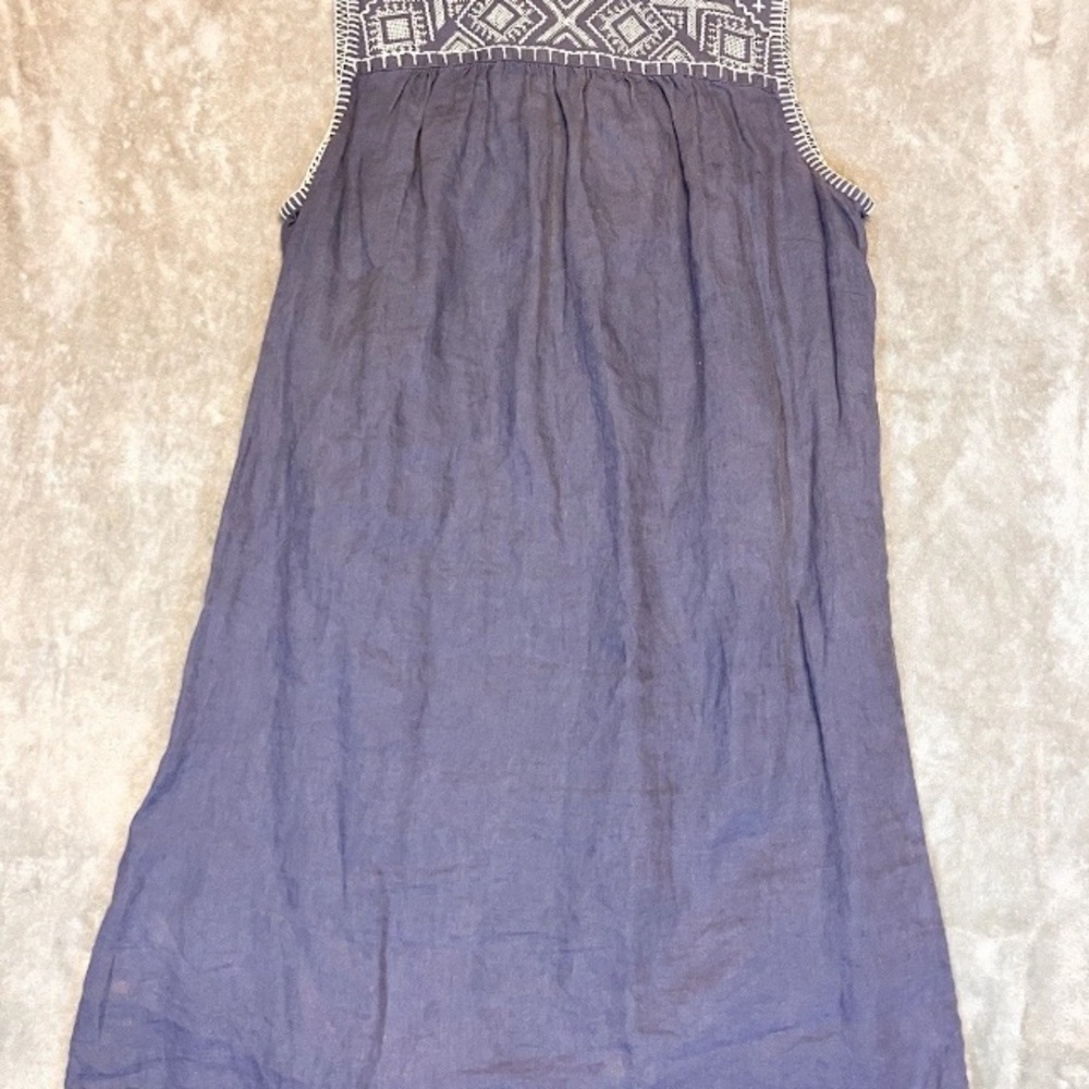 C&C California Blue Embroidered Linen‎ Sleeveless Costal Cottage Tunic Dress